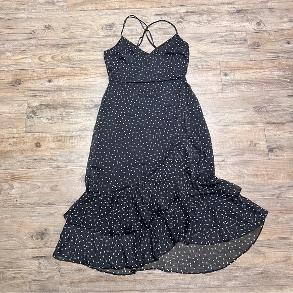 Francesca's Mi Ami Dress Black & White Polka Dots Midi Dress Ruffled Hem Size M - Picture 8 of 15